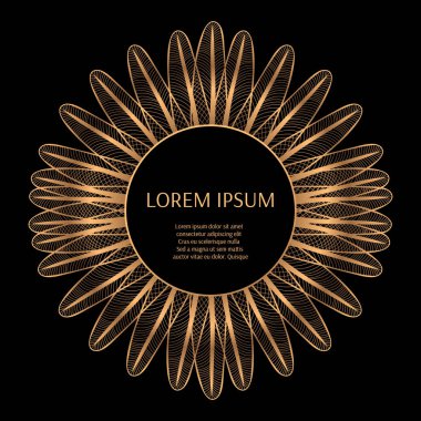 Lüks arka plan desen vektör tasarımı. Tavus kuşu tüyleri çerçeve. Vintage altın mandala spa güzellik logo veya amblem, Gelin duş veya düğün davetiyesi, tatil Noel kartı, kozmetik etiketi.