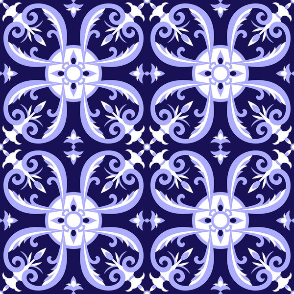 Мексиканская плитка узор вектор с голубыми и белыми орнаментами. Portugal azulejo, talavera, delft dutch, italian majolica or spanish motifs. Плиточный пол для керамической или тканевой конструкции
.