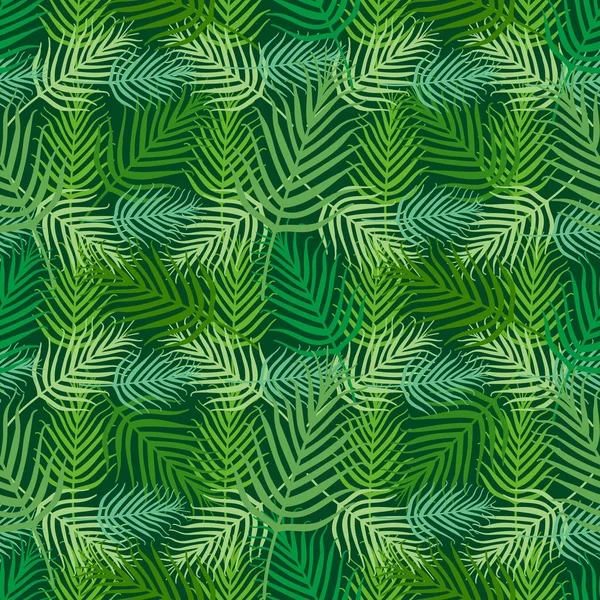 Summer tropical palm leafs pattern vector seamless. Exotic jungle texture background. Green design for wallpaper, fashion apparel, swimwear fabric, beach party cards or vacation illustration. — Stock Vector