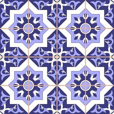 Fayans döşeme - mozaik desen azulejo döşenir. Süsleme geometrik sorunsuz Portekizce arka plan vektör.