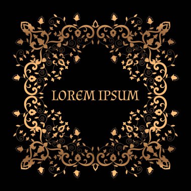 Arka plan vektör lüks Royal çerçeve. Vintage altın sınır desen çiçek motifi. Düğün davetiyesi için Victoria tasarım kaydetmek tarihi bildirimi kartı, yıldönümü partisi, spa güzellik veya gelin salon etiketi.