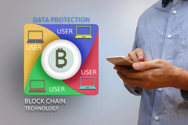 Blok zinciri ağ kavramı ve bitcoin simgeleri, pozlama o çift
