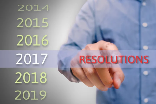 Homem mão apontando resoluções texto, Homem corpo, para 2017. alvos — Fotografia de Stock