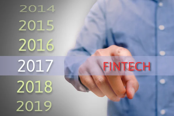 Kórház kéz mutató fintech szöveget a 2017. célok koncepció — Stock Fotó