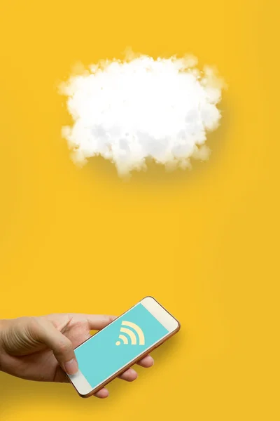 Cloud computing technology concept, Man holding smart phone and — ストック写真