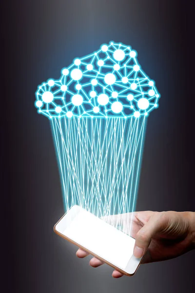 Хмарні обчислення, концепція технологічного з'єднання, Businessman usin — стокове фото