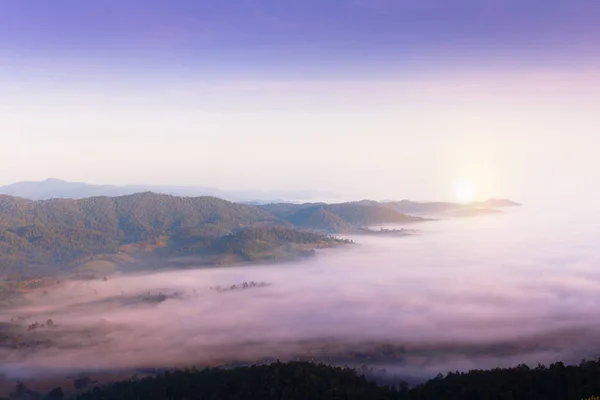 Brouillard marin sur une vallée montagneuse dans le Chiangrai, Thaïlande . — Photo
