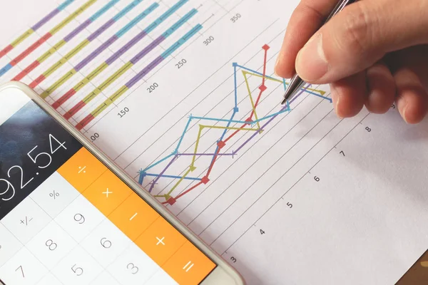 Businessman holding pen and think with cost with calculator in s — Stock Photo, Image