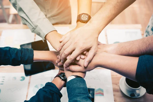 Close up of  group of business people joining their hands togeth — Stock Photo, Image