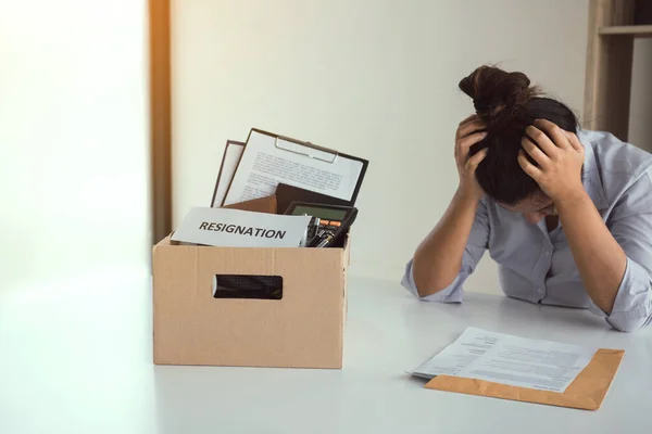 Female Staff Worried Resignation Company While Holding Hands Head — Stock Photo, Image