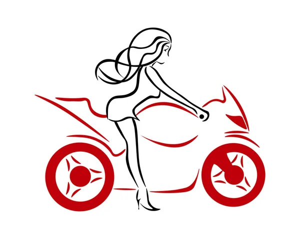 Ένα κορίτσι σε μια μοτοσικλέτα κόκκινο — Διανυσματικό Αρχείο