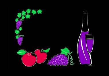 Meyve ve bir şişe şarap bir bardak ile