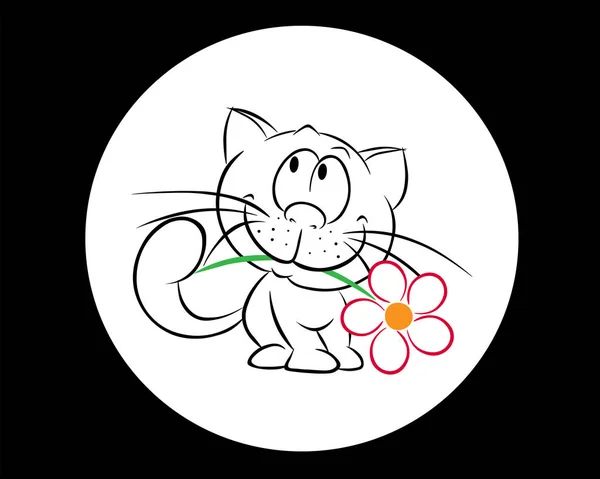 Kitty med en röd blomma — Stock vektor