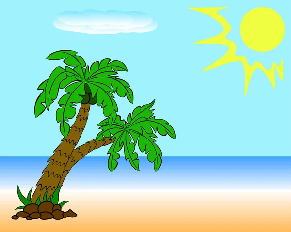 Twee palmbomen op het strand — Stockvector