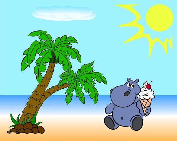 Hipopótamo na praia — Vetor de Stock