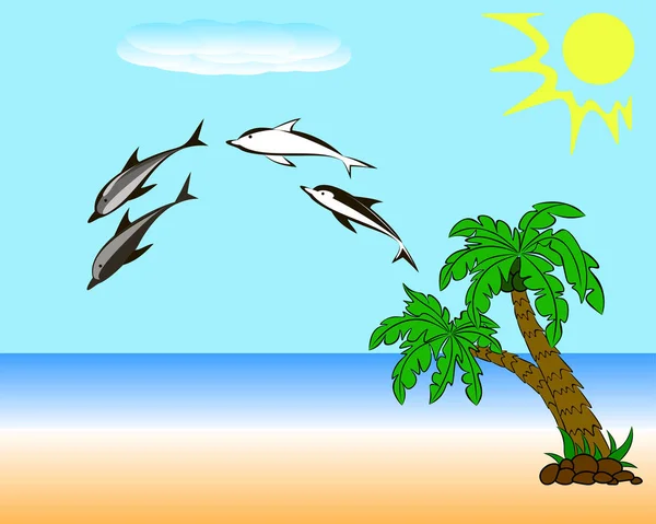 Τα δελφίνια στην παραλία — Διανυσματικό Αρχείο