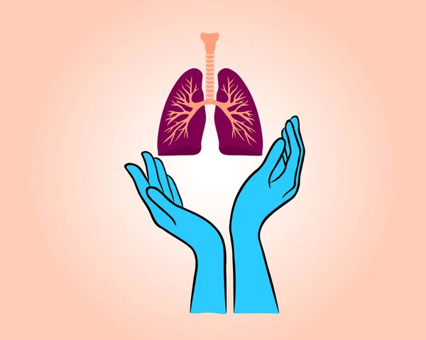 Bej arka planda mavi eldivenli eller ve insan akciğerleri var..