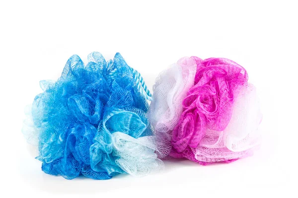 Blue and pink loofahs — Stock Photo, Image