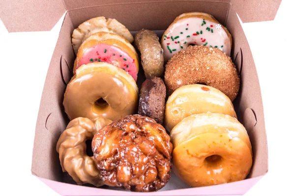 An assorted dozen donuts in a box