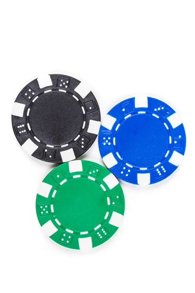 Fichas de poker preto, verde e azul — Fotografia de Stock