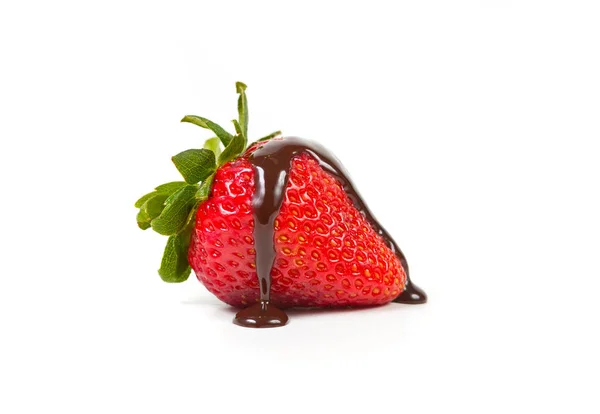 Strawberry with dripped chocolate syrup — Stock Photo, Image