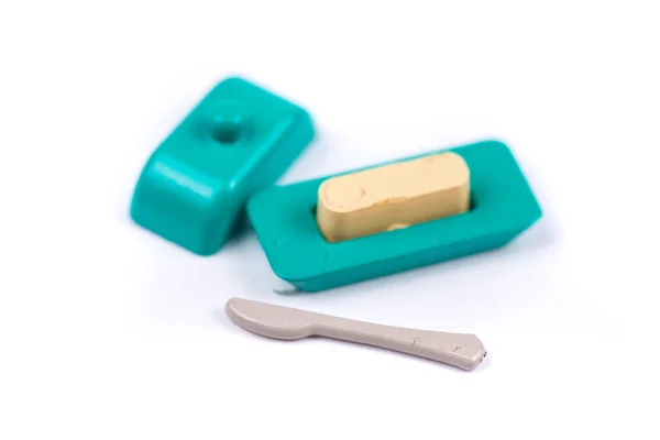 Childs Zabawki Plastikowe Jedzenie Formowane Skali Pojemnik Masło Nóż — Zdjęcie stockowe