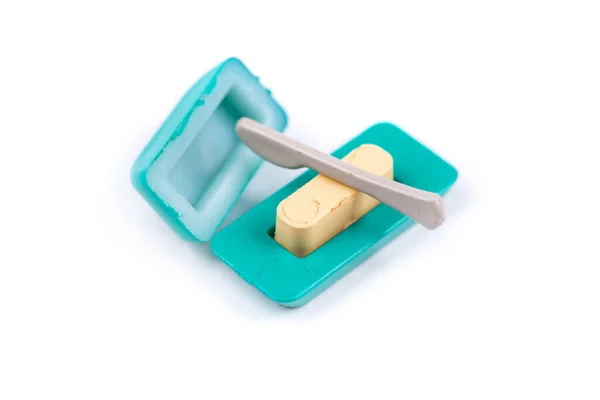 Kinder Spielzeug Kunststoff Lebensmittel Geformt Butterdose Und Messer — Stockfoto