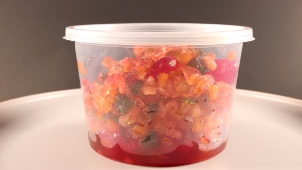 Fruitcake Mix Tub Video Spinning Clockwise Slowly Top View — Stok Video