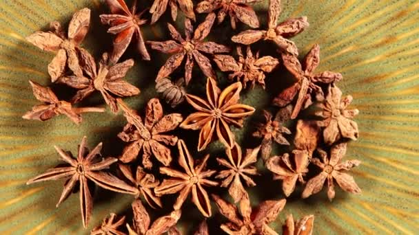 Whole Star Anise Video Spinning Clockwise Slowly Top View — Stock Video