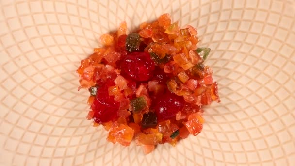 Chopped Fruit Cake Fruity Mix Video Spinning Clockwise Slowly Top — Stock Video