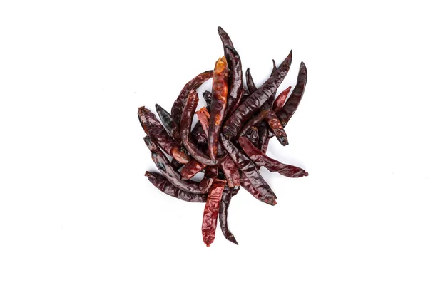 Ręka Pikantnej Suszonej Czerwonej Papryki Chili Chile Arbol — Zdjęcie stockowe