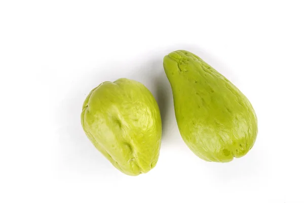 Twee Rauwe Hele Rijpe Groene Chayote Mexicaanse Pompoen — Stockfoto