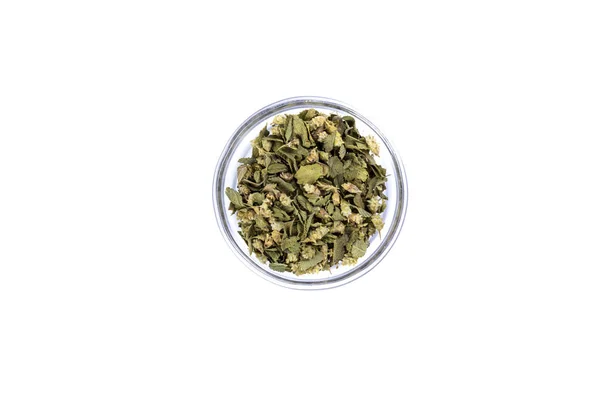Handful Green Dehydrated Dried Oregano Herb — Stock Photo, Image