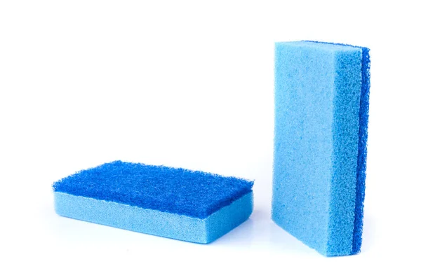 Ορθογώνια Μπλε Σφουγγάρια Πλυσίματος Κυτταρίνης Χοντρές Και Μαλακές Πλευρές — Φωτογραφία Αρχείου