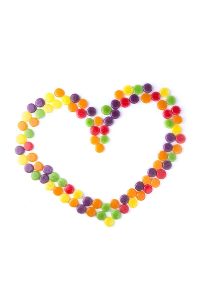 Sortiment Verschiedenen Farben Und Geschmacksrichtungen Harte Bonbons Einem Herzrahmen Gebildet — Stockfoto