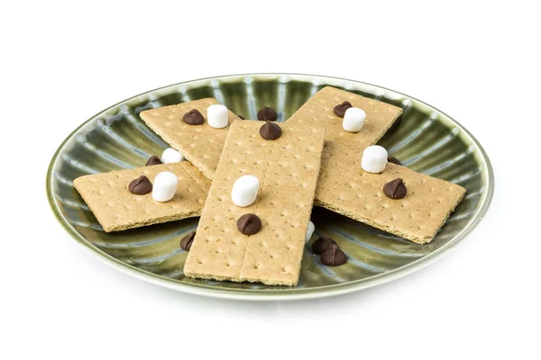 Pilha Ingredientes Smore Marshmallow Graham Cracker Chips Chocolate — Fotografia de Stock