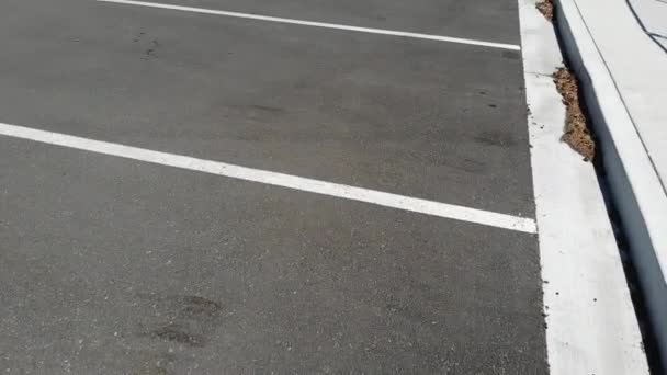 Flying Parking Lot Looking Asphalt Painted Car Park Spaces — Stockvideo