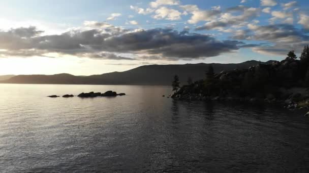 Lake Tahoe Drone 120 Sunset Ponting Shore — Wideo stockowe