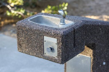 Tahoe Gölü 'nün gölgeli günlük kullanım alanında çeşme içmek