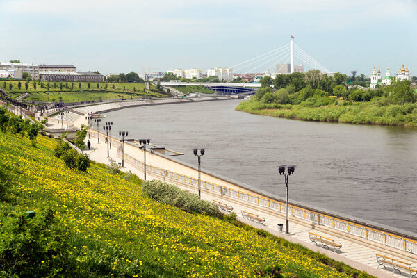 Embankment of Tura river in Tumen city, Russian Federation