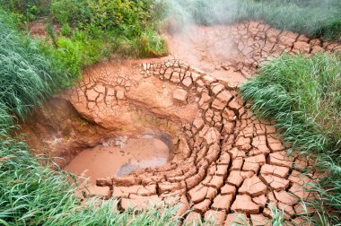 Kronotsky yedekte Geysers Vadisi içinde fumaroles