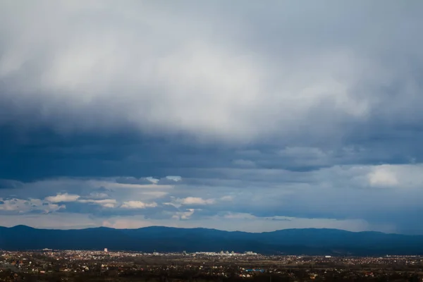 Countryside Serbia before storm. Heavy sky.