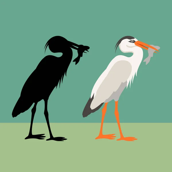 Heron vetor ilustração estilo silhueta plana —  Vetores de Stock