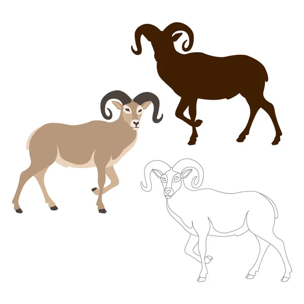 Carnero ovejas vector ilustración estilo plano negro — Vector de stock