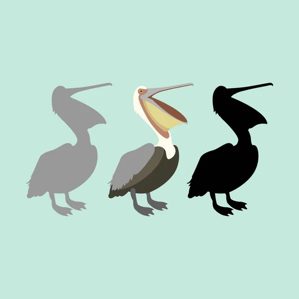 Pelicano vetor ilustração estilo lado plano conjunto —  Vetores de Stock