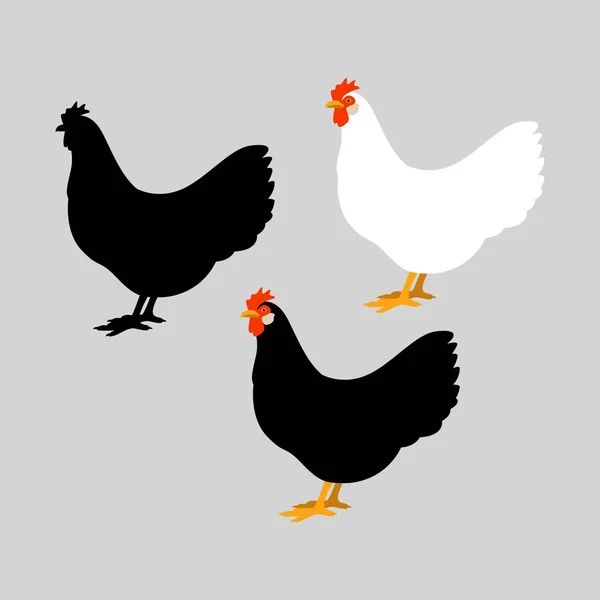 Set Huhn Vektor Illustration Stil flache Set Silhouette — Stockvektor