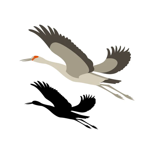 Gru uccello vettore illustrazione nero silhouette stile piatto — Vettoriale Stock