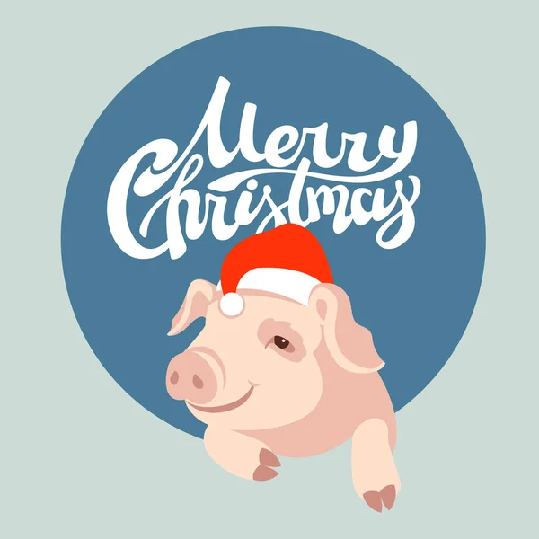 Feliz navidad diseño .greeting tarjeta. cerdo plano — Vector de stock