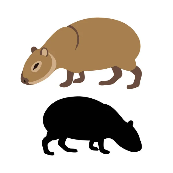Capybara vector ilustración silueta de estilo plano — Vector de stock