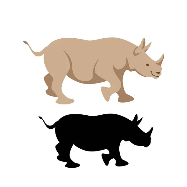 Rinoceronte vector ilustración estilo plano negro — Vector de stock